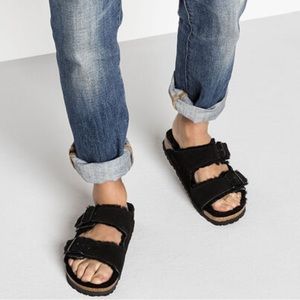 BIRKENSTOCK Men’s Arizona Black Shearling Sandals Sz 45